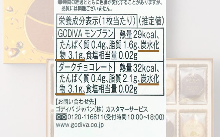 GODIVA ラングドシャクッキーの栄養成分表示